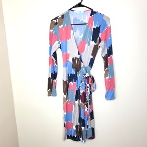 Boden Long sleeve Wrap Dress Geo print multi color